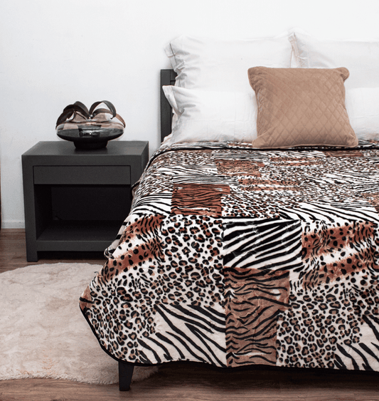 Faux Mink Blanket King Size displayed on a king bed for a cozy look, leopard print blanket, zebra prink blanket, brown blanket, black and brown blanket, cheetah print blanket, luxurious blanket, tiktok blanket, instagram blanket, for you blanket