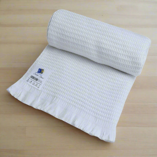 COTTON PLAID THROW, white blanket, white throw