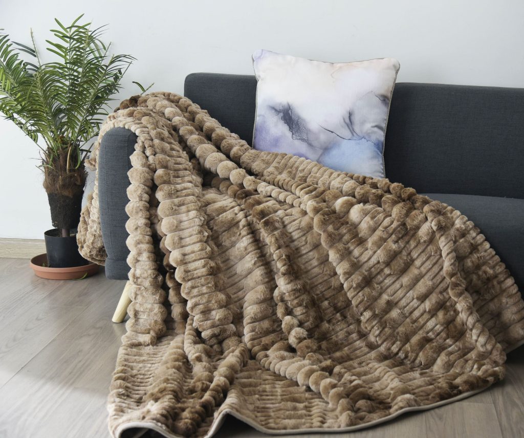 Faux Fur Blanket Queen/King Size Cleopatra styled on a bed