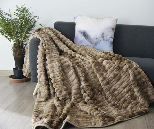 Faux Fur Blanket Queen/King Size Cleopatra styled on a bed